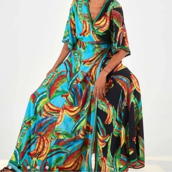 Farm Rio Mixed Banana Wrap Style Multicolored Dress S - Picture 12 of 12